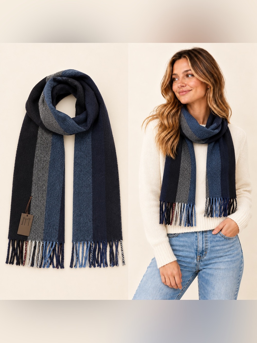 Dunhill Unisex Scarf in Navy and Charcoal